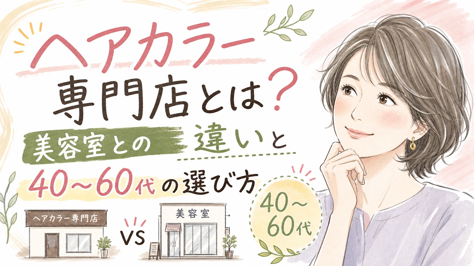 ヘアカラー専門店とは?美容室との違いと40〜60代の選び方の内容を示すアイソメトリック図解