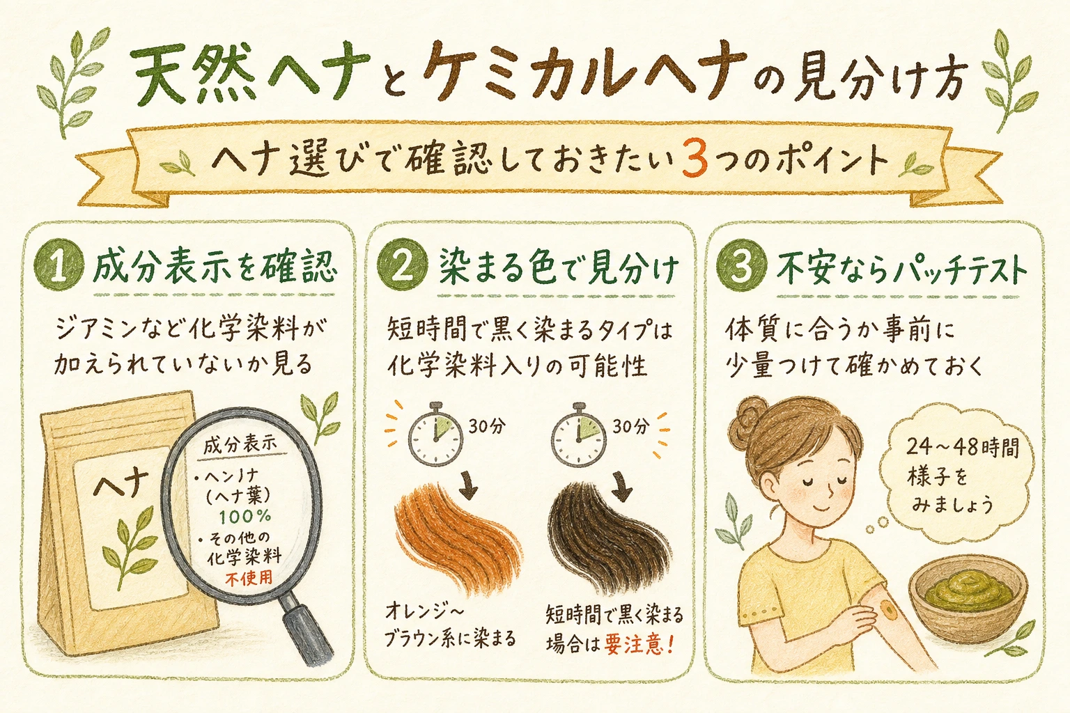天然ヘナとケミカルヘナの見分け方｜ヘナ選びで確認しておきたい3つのポイント