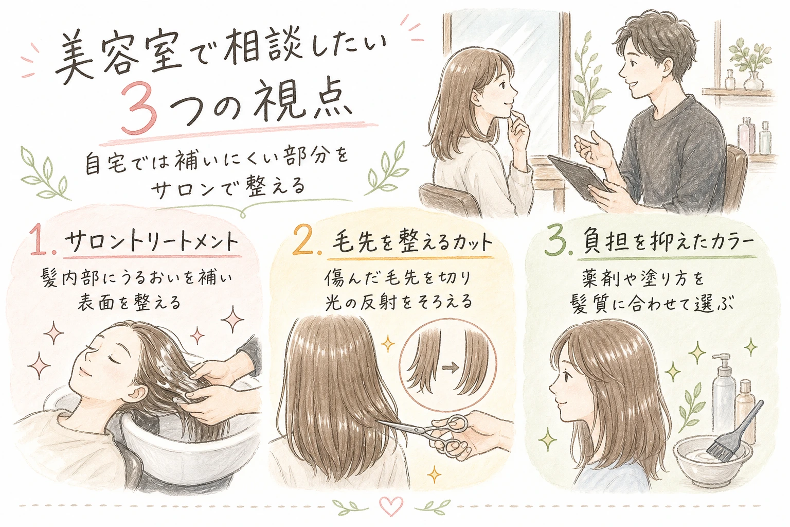 美容室で相談したい3つの視点｜自宅では補いにくい部分をサロンで整える