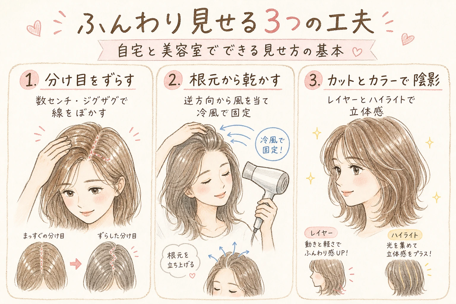 ふんわり見せる3つの工夫｜自宅と美容室でできる見せ方の基本