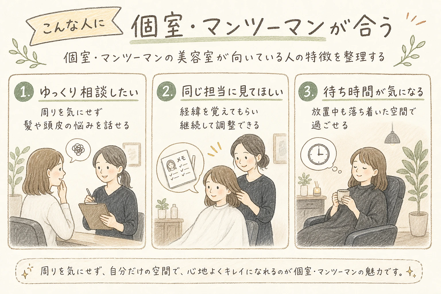 こんな人に個室・マンツーマンが合う｜個室・マンツーマンの美容室が向いている人の特徴を整理する