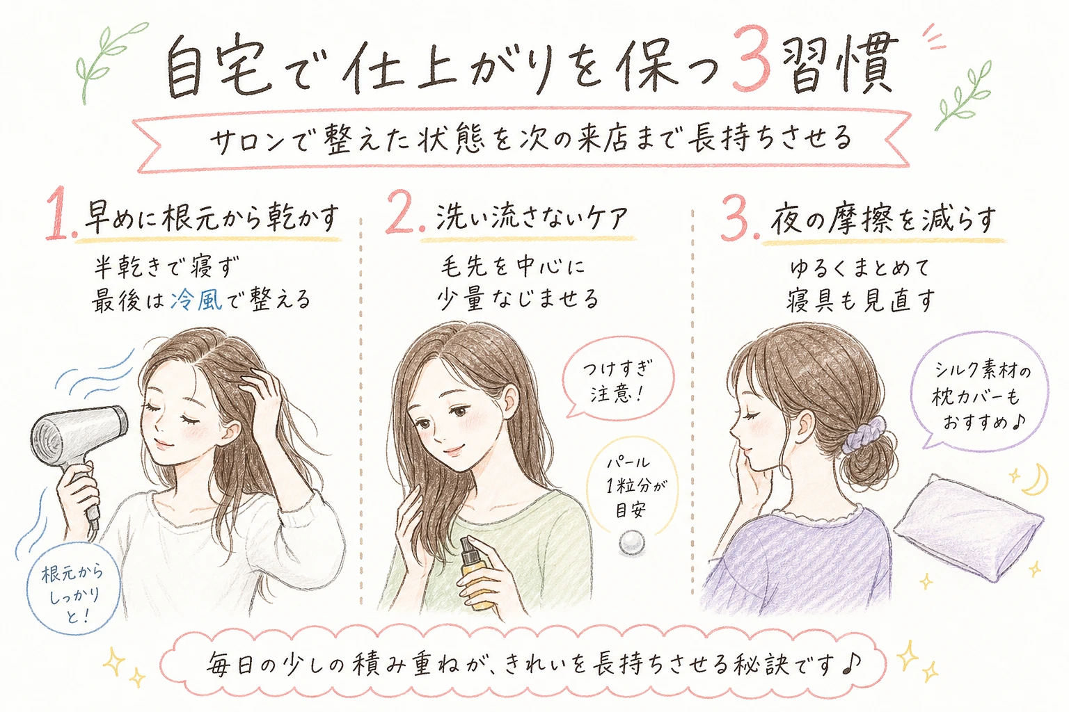 自宅で仕上がりを保つ3習慣｜サロンで整えた状態を次の来店まで長持ちさせる