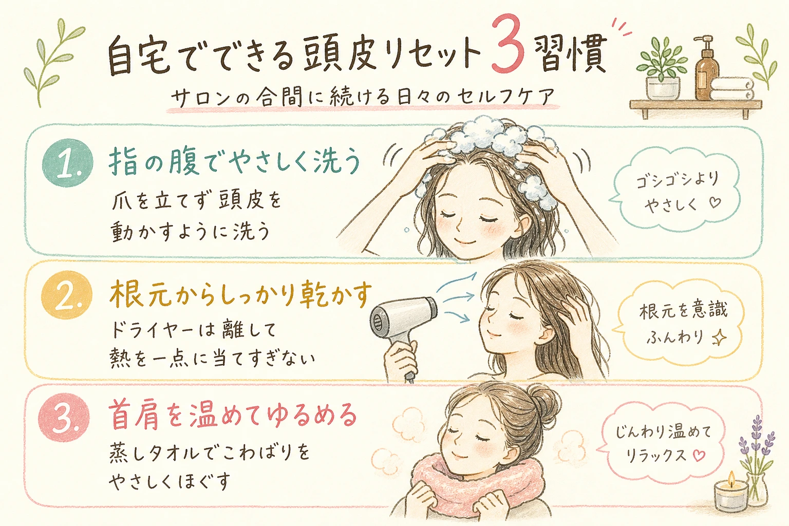 自宅でできる頭皮リセット3習慣｜サロンの合間に続ける日々のセルフケア