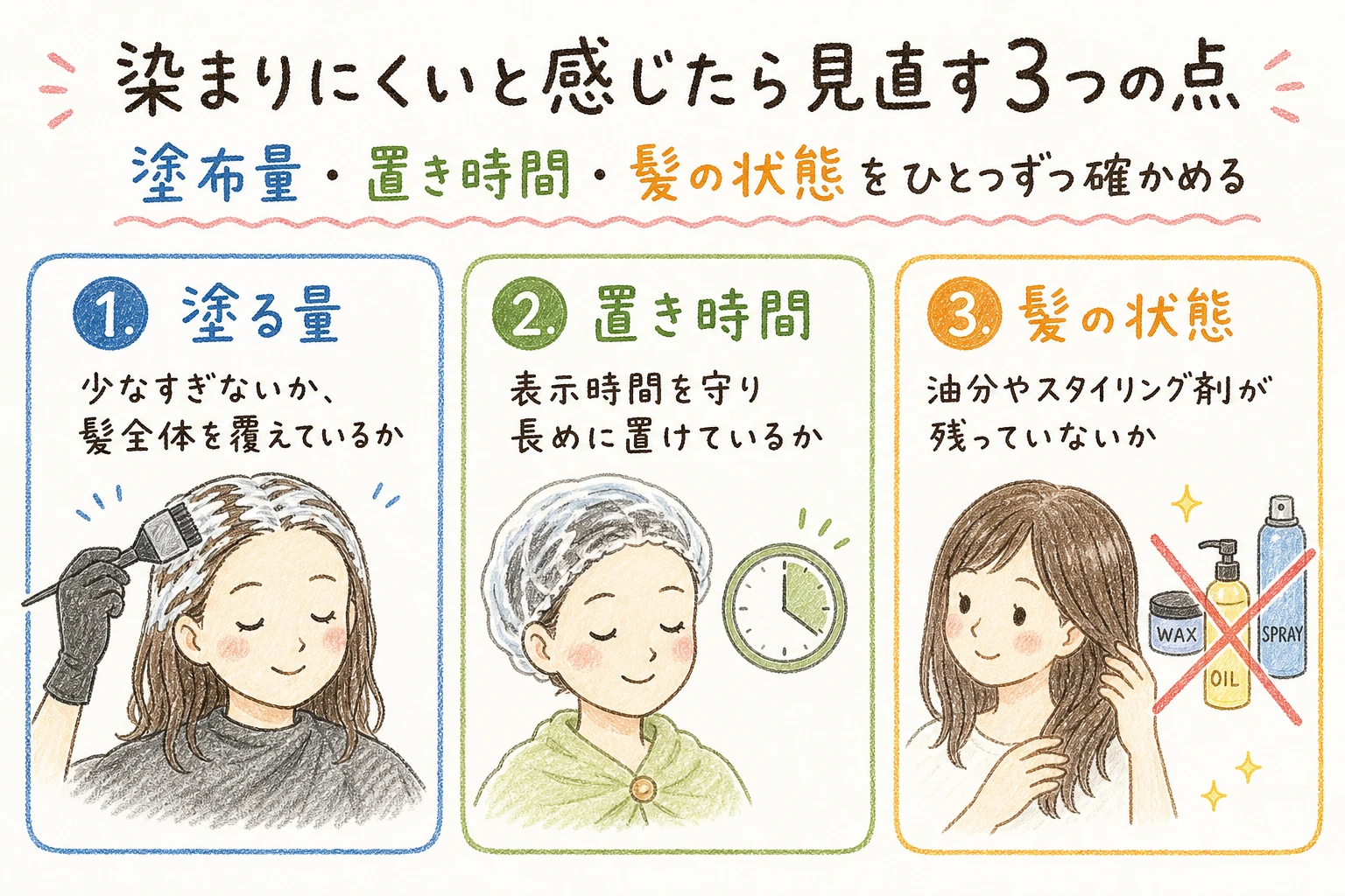 染まりにくいと感じたら見直す3つの点｜塗布量・置き時間・髪の状態をひとつずつ確かめる