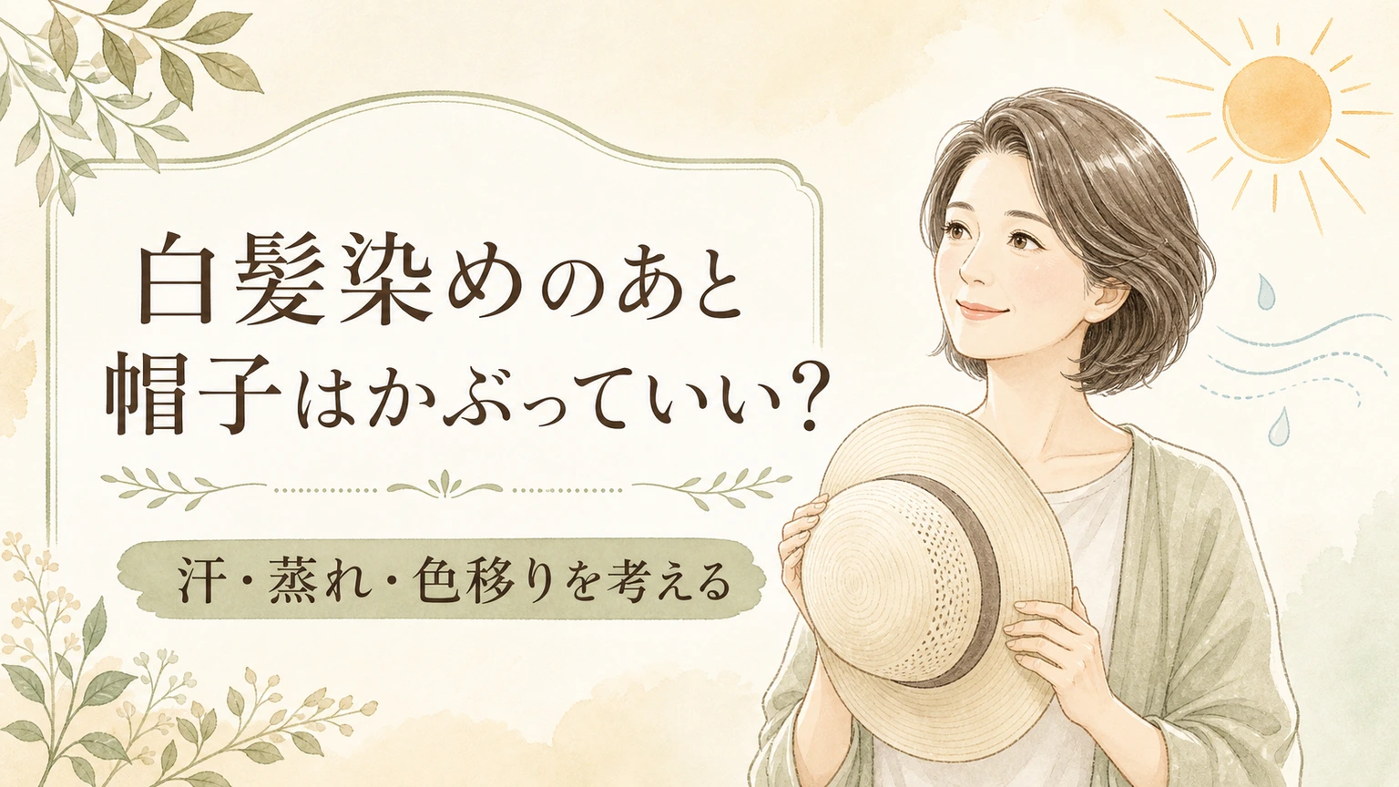 白髪染めのあと帽子をかぶっていい?汗・蒸れ・色移りを考えるの内容を示すアイソメトリック図解