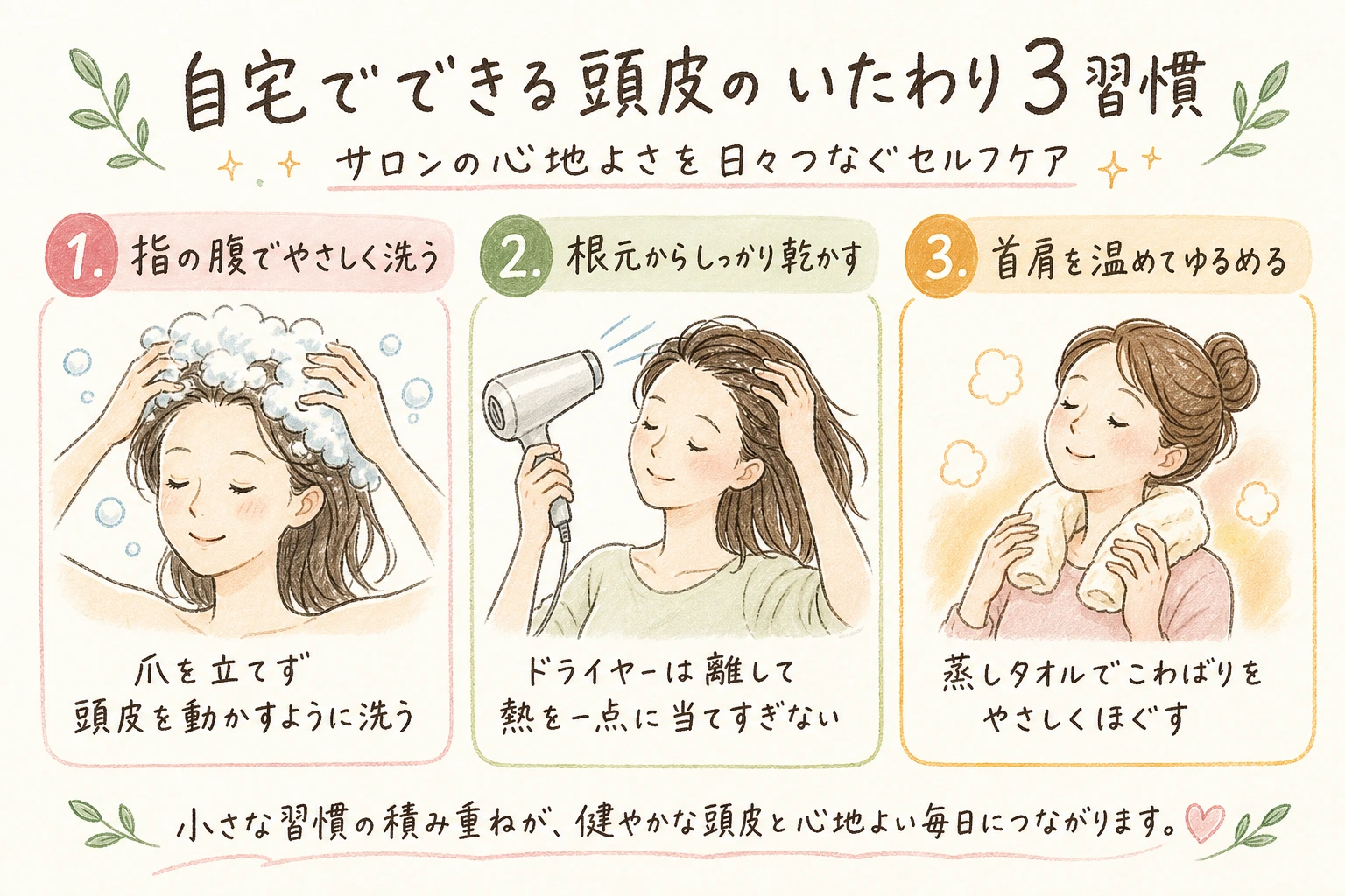 自宅でできる頭皮のいたわり3習慣｜サロンの心地よさを日々つなぐセルフケア
