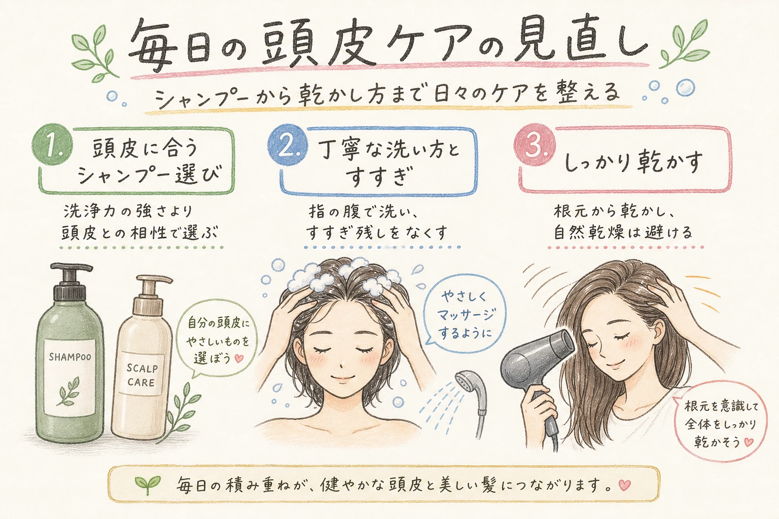 選び方や相談のポイントを示す手書きイラスト風の補足図解