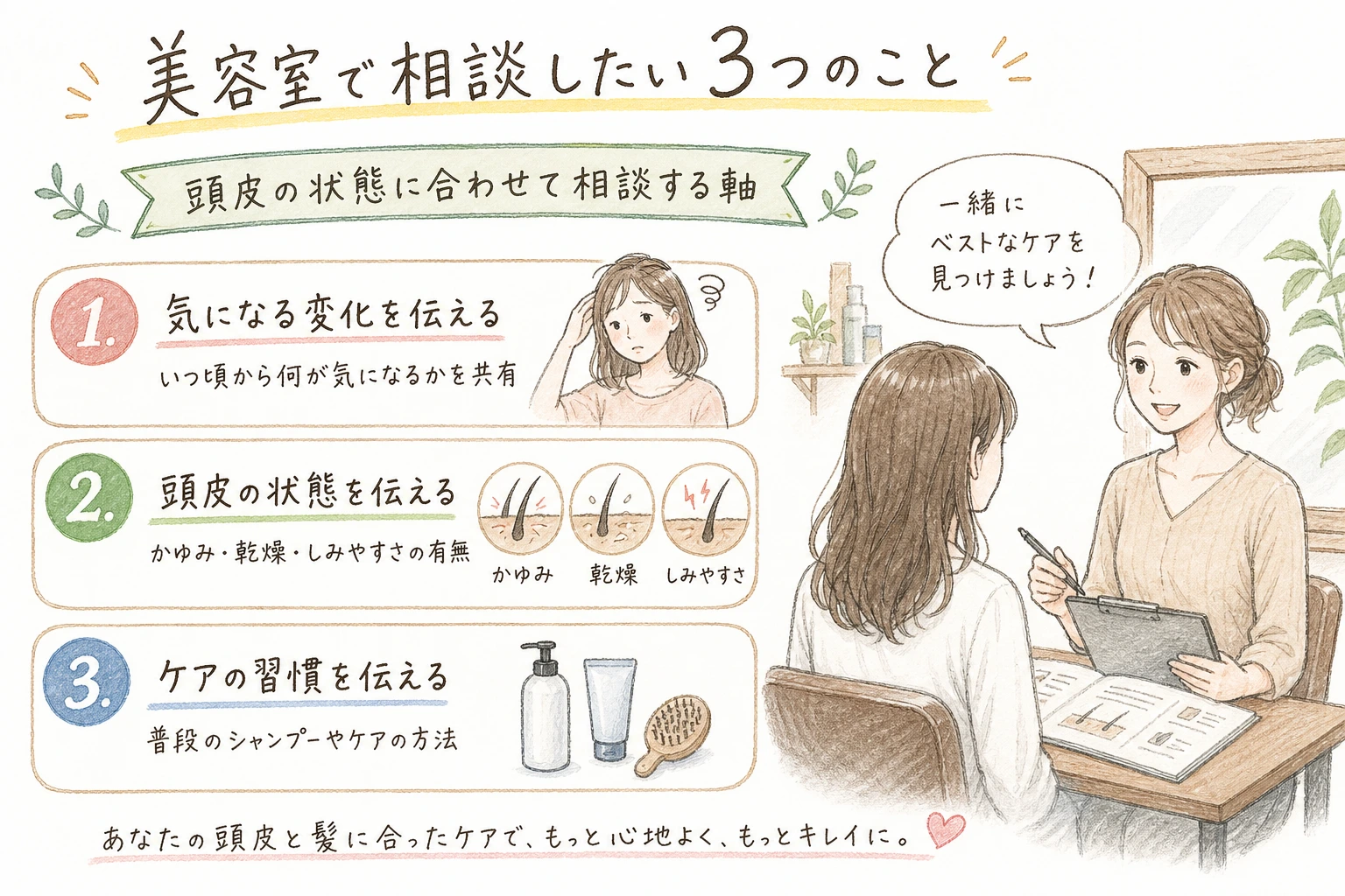 美容室で相談したい3つのこと｜頭皮の状態に合わせて相談する軸